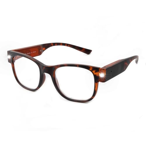 OuShiun USB Wiederaufladbare Led Lesebrille Smart Beleuchtete Brille für Herren Damen (Schildkröte, 1.5X) von OuShiun