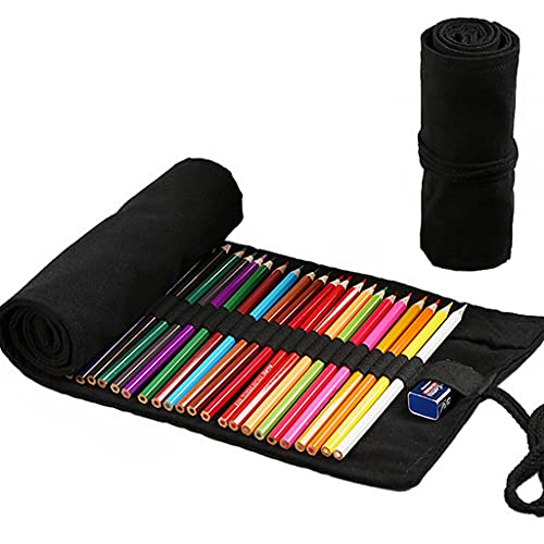 Leinwand Pencil Wrap, Ouceanwin 72 Löcher Leinwand Stifterolle Pencil Wrap Roll up Holder, Tragbar Tasche Federmappe Schlamperrolle Reise Stiftehalter Mäppchen Bleistiftkasten für Künstler Schule Büro von Ouceanwin