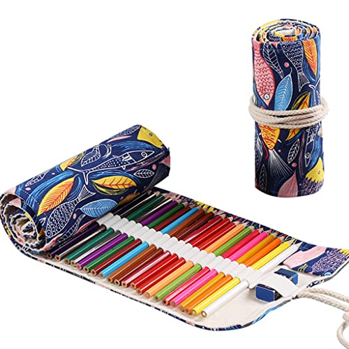 Ouceanwin 72 Löcher Leinwand Stifterolle Pencil Wrap Roll up Holder, Tragbar Tasche Federmappe Schlamperrolle Reise Stiftehalter Mäppchen Bleistiftkasten für Künstler Schule Büro von Ouceanwin