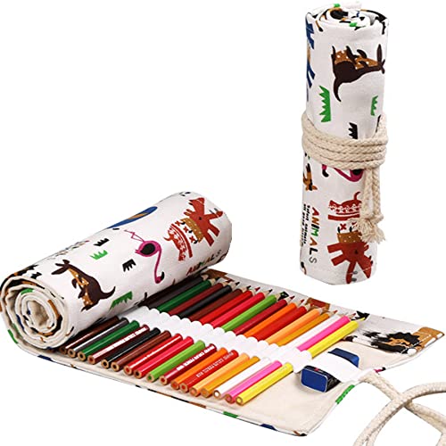 Ouceanwin Leinwand Pencil Wrap, Stifterolle 72 Löcher Buntstifte Federmäppchen Tragbar Verpackungshalter Bleistift Wrap Mäppchen Rollentasche Bleistifthalter für Künstler Schule Büro von Ouceanwin