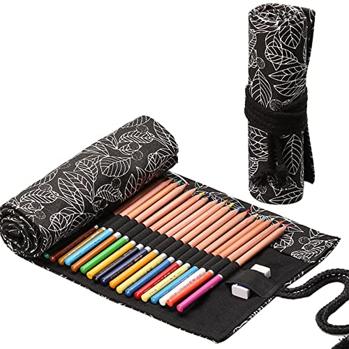 Ouceanwin Leinwand Pencil Wrap, Stifterolle 72 Löcher Buntstifte Federmäppchen Tragbar Verpackungshalter Bleistift Wrap Mäppchen Rollentasche Bleistifthalter für Künstler Schule Büro von Ouceanwin