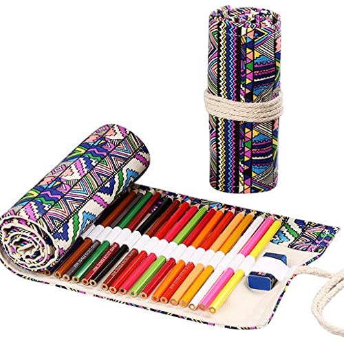 Ouceanwin Leinwand Pencil Wrap, Stifterolle 72 Löcher Buntstifte Federmäppchen Tragbar Verpackungshalter Bleistift Wrap Mäppchen Rollentasche Bleistifthalter für Künstler Schule Büro von Ouceanwin