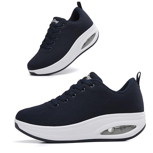 Oude Bequeme Turnschuhe für Damen, Schuhe für Damen, Reisen, 5,1 cm Luftpolsterunterseite, Marineblau 24107, 35 EU von Oude