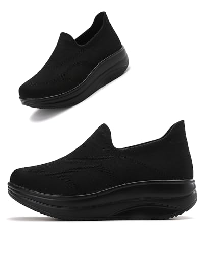 Oude Slip-On-Sneaker für Damen, bequem, orthopädische Schlupfschuhe für Reisen, 5,1 cm Rocker Bottom, All Black 24105, 35 EU von Oude
