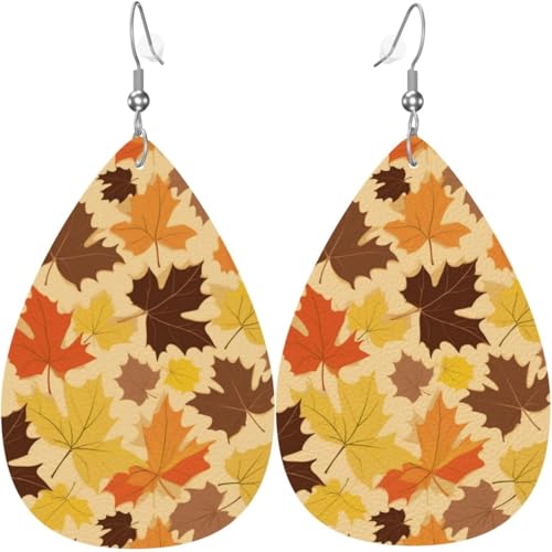 Ahornblätter fallen Halloween Kürbis mit Flaggen Mond Leder Tropfen Ohrringe für Frauen Dekorationen von Oudrspo