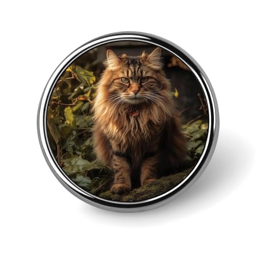 Anstecknadel „Katze sitzt im Busch für Männer, herzförmige Insel-Modebrosche – süße Emaille-Anstecker, Anstecknadel aus Aluminiumlegierung für Hüte, Hemden, Taschen, Jacken und Accessoires (runde Anst von Oudrspo