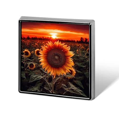 Anstecknadel mit Sonnenuntergangs-Sonnenblumen-Motiv, Schweiz, Alpen, für Männer und Frauen, quadratische modische Brosche – niedliche Emaille-Anstecker, Anstecknadel aus Aluminiumlegierung für Hüte, von Oudrspo