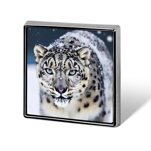 Anstecknadel mit blauäugigem Schneeleopardenmuster, goldenen und grünen Blättern, für Männer und Frauen, quadratische modische Brosche – niedliche Emaille-Anstecker, Anstecknadel aus Aluminiumlegierun von Oudrspo