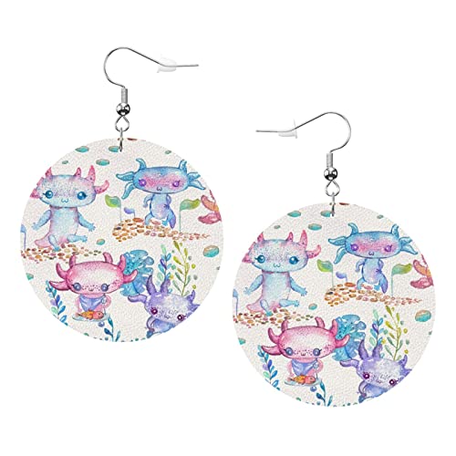 Aquarell Axolotl Ohrringe Kawaii Axolotl Runde Form Lederohrring Leichter Baumeln Damen Mädchen Schmuck Perfekt für den Alltag von Oudrspo
