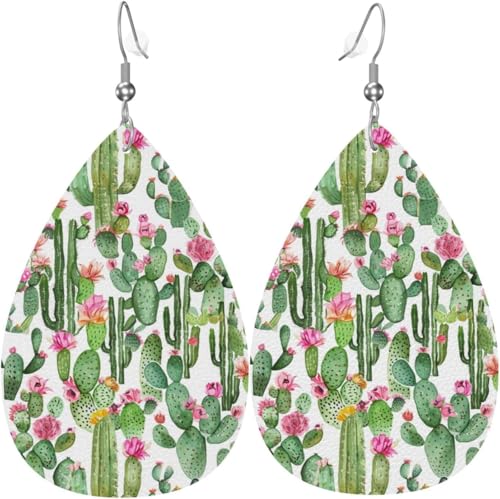 Aquarell Kaktus Bunte Weihnachtsbaum Leder Teardrop Ohrringe für Frauen Dekorationen von Oudrspo