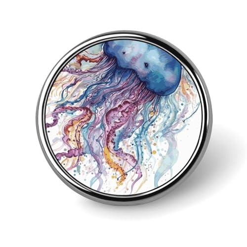 Aquarell-Qualle-Anstecknadel für Männer, flippige Tier-Hasen-Humor-Mode-Brosche – süße Emaille-Abzeichen, Anstecknadel aus Aluminiumlegierung für Hüte, Hemden, Taschen, Jacken und Accessoires (runder von Oudrspo