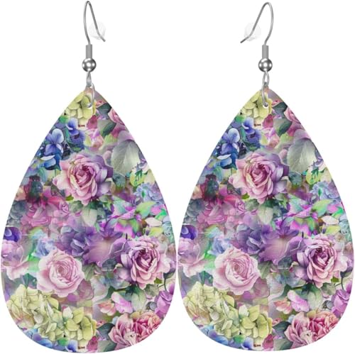 Aquarell Rosen Blumen Bunte Weihnachtsbaum Leder Tropfen Ohrringe Für Frauen Dekorationen von Oudrspo