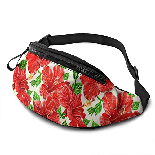 Aquarell Roter Hibiskus Lässige Gürteltasche für Männer und Frauen, Verstellbarer Gürtel, Gürteltasche für Reisen, Wandern, Radfahren, Laufen, Festival, Rave von Oudrspo