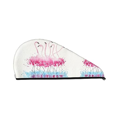 Aquarellmalerei Flamingos Bade-Duschhaube für Frauen, Korallensamt-Kappe für trockenes Haar, saugfähige, schnell trocknende Handtücher von Oudrspo