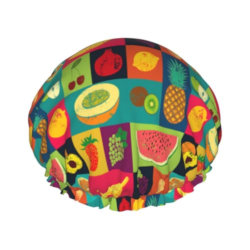 Art Style Fruit Print DoubleShower Cap Badeduschhauben Damen Herren Duschhauben Salon Heimgebrauch von Oudrspo