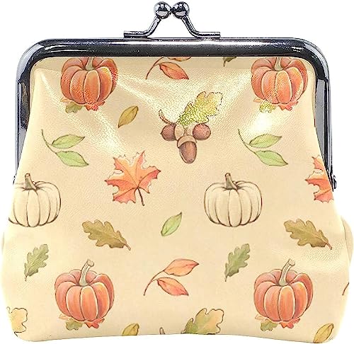 Autumn Leaves and Pumpkin Coin Purse Retro Money Pouch with Kiss-Lock Buckle Wallet Bag Card Holder for Women and Girls von Oudrspo