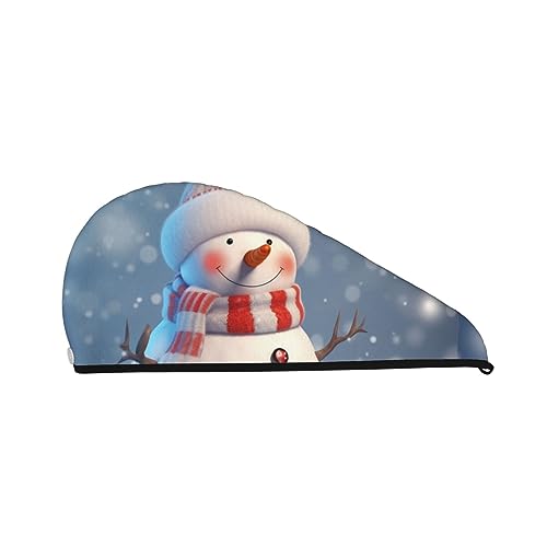 Bad-Duschhaube mit Weihnachtsmotiv, fröhlicher Schneemann für Damen, Korallensamt-Kappe für trockenes Haar, saugfähige, schnell trocknende Handtücher von Oudrspo