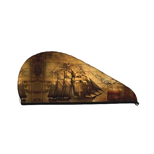 Bad-Duschhaube mit nautischem Segel-Piraten-Motiv für Damen, Kappe aus Korallensamt für trockenes Haar, saugfähige, schnell trocknende Handtücher von Oudrspo