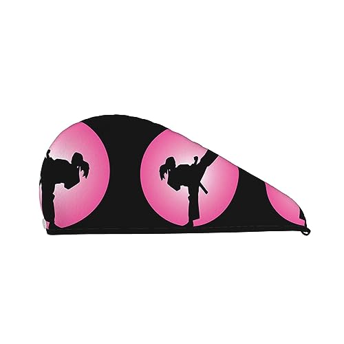 Bade-Duschhaube im Taekwondo-Design für Damen, Korallensamt-Kappe für trockenes Haar, saugfähige, schnell trocknende Handtücher von Oudrspo