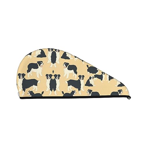 Bade-Duschhaube mit Border-Collie-Muster für Damen, Korallensamt-Kappe für trockenes Haar, saugfähige, schnell trocknende Handtücher von Oudrspo