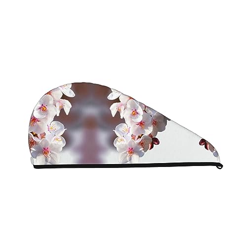 Bade-Duschhaube mit Kirschblüten-Motiv für Damen, Korallensamt-Kappe für trockenes Haar, saugfähige, schnell trocknende Handtücher von Oudrspo