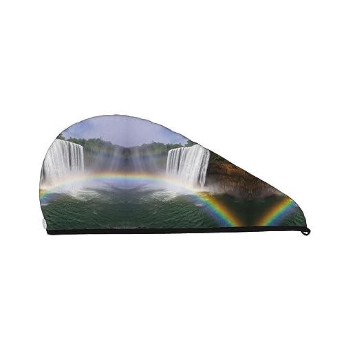 Bade-Duschhaube mit Wasserfall- und Regenbogen-Motiv für Damen, Kappe aus Korallensamt für trockenes Haar, saugfähige, schnell trocknende Handtücher von Oudrspo