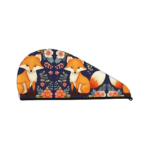 Bade-Duschhaube mit niedlichem Tier-Fuchs-Motiv für Damen, Kappe aus Korallensamt für trockenes Haar, saugfähige, schnell trocknende Handtücher von Oudrspo