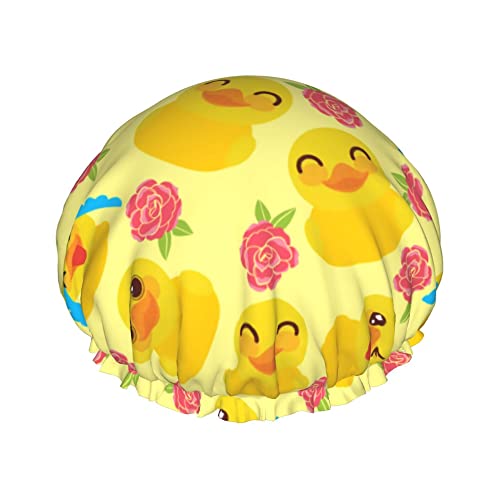 Badekappen mit Cartoon-Motiv, süße Ente, für Kinder, Haarkappe, wiederverwendbare Duschkappen, weiche und elastische Dusch-Haarkappe für langes Haar, kurzes Haar, lockiges Haar von Oudrspo
