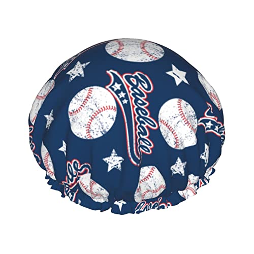 Baseball Wiederverwendbare Duschhaube für Damen, wasserdichte Badekappe mit PEVA-Futter, doppellagiger, elastischer Stretch-Saum, Badekappe, wasserdichte, dehnbare Haarkappe für Damen und Herren von Oudrspo