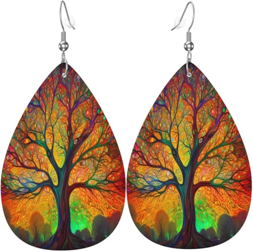 Baum des Lebens Bunte Blätter Halloween Baum Leder Tropfen Ohrringe für Frauen von Oudrspo