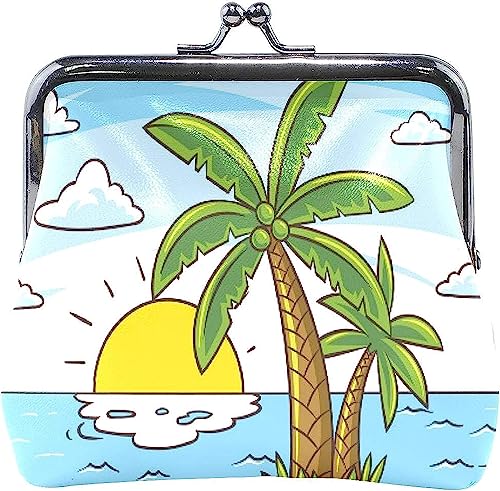Beach Palm Tree Coin Purse Retro Money Pouch with Kiss-Lock Buckle Wallet Bag Card Holder for Women and Girls von Oudrspo