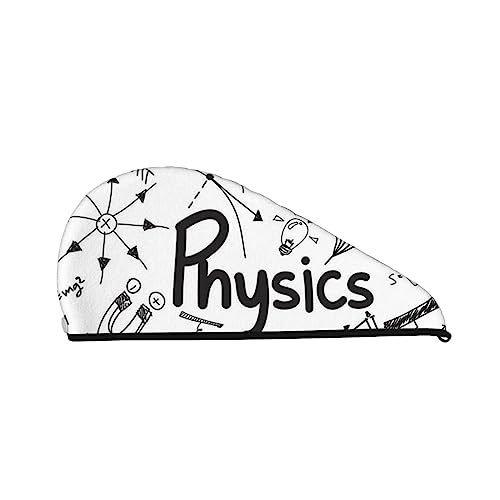 Bedrucktes Haar-Trocknungstuch mit Physik-Motiv, schnell trocknend, saugfähig, aus Korallensamt, trockene Haarkappe mit festem Knopf zum Trocknen von langem, dickem Haar von Oudrspo