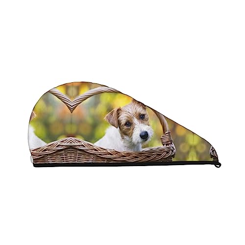 Bedrucktes Haartrocknungstuch „Welpe im Korb, schnell trocknend, saugfähig, Korallensamt, Trockenhaarkappe mit festem Knopf zum Trocknen langer, dicker Haare Bedrucktes Haartrocknungstuch „Welpe im Korb, schnell trocknend, saugfähig, Korallensamt, Trockenhaarkappe mit festem Knopf zum Trocknen langer, dicker Haare von Oudrspo