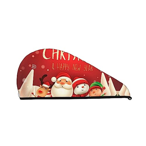 Bedrucktes Haartrocknungstuch mit Aufschrift „Merry Christmas, schnell trocknend, saugfähig, aus Korallensamt, trockene Haarkappe mit festem Knopf zum Trocknen von langem, dickem Haar von Oudrspo