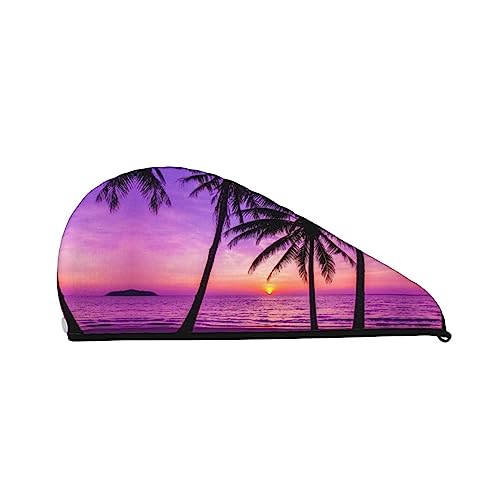 Bedrucktes Haartrocknungstuch mit Palmen bei Sonnenuntergang, schnell trocknend, saugfähig, aus Korallensamt, trockene Haarkappe mit festem Knopf zum Trocknen von langem, dickem Haar Bedrucktes Haartrocknungstuch mit Palmen bei Sonnenuntergang, schnell trocknend, saugfähig, aus Korallensamt, trockene Haarkappe mit festem Knopf zum Trocknen von langem, dickem Haar von Oudrspo