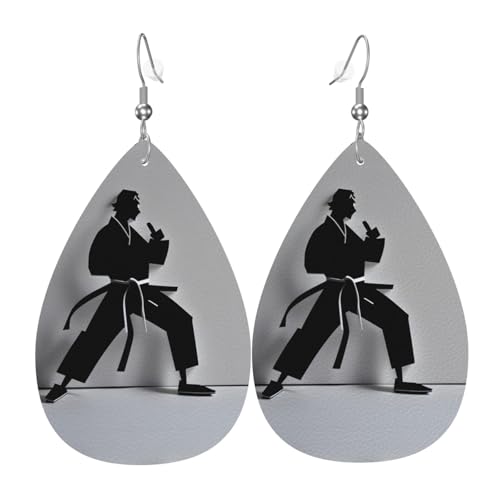 Beeindruckende Ohrhänger in Blattform mit Karate-Print für Männer, herzförmige Ohrringe aus PU-Leder für den Valentinstag von Oudrspo