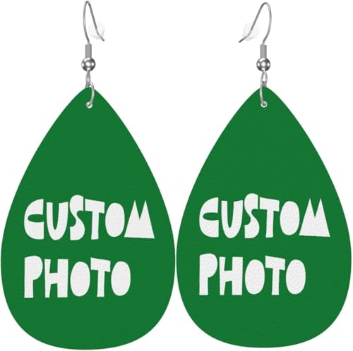 Benutzerdefinierte Foto Text Name Aquarell Weihnachten Blätter Leder Teardrop Ohrringe für Frauen Dekorationen von Oudrspo