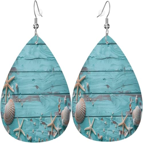 Blau Bord Aquarell Weihnachten Blätter Leder Teardrop Ohrringe Für Frauen Dekorationen von Oudrspo