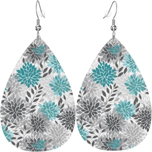 Blaue Blumen, Frühling, graue Blume, Weihnachten, grüne Blätter, Leder, Tropfenohrringe für Frauen, Weihnachtsdekoration Blaue Blumen, Frühling, graue Blume, Weihnachten, grüne Blätter, Leder, Tropfenohrringe für Frauen, Weihnachtsdekoration von Oudrspo