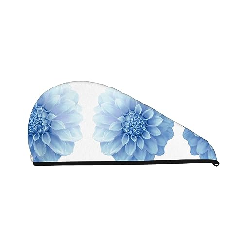 Blaue Dahlie-Blumen-Bade-Duschhaube für Damen, Korallensamt-Kappe für trockenes Haar, saugfähige, schnell trocknende Handtücher von Oudrspo