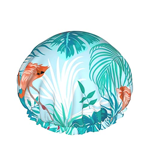 Blaue Flamingos-Duschhaube, niedliche wiederverwendbare Haarhaube für Frauen und Mädchen, langes Haar, doppellagig, wasserdicht von Oudrspo