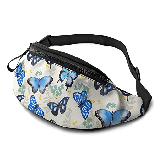 Blaue Schmetterlings-Gürteltasche, lässige Gürteltasche mit verstellbarem Gürtel, Gürteltaschen für Männer, Frauen, Reisen, Sport, Laufen von Oudrspo