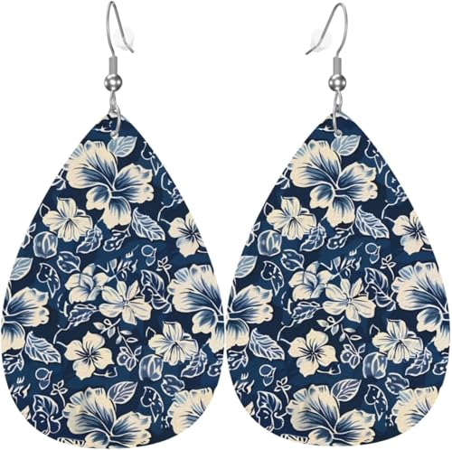 Blaue und weiße Blumen Halloween Baum Leder Tropfen Ohrringe für Frauen von Oudrspo