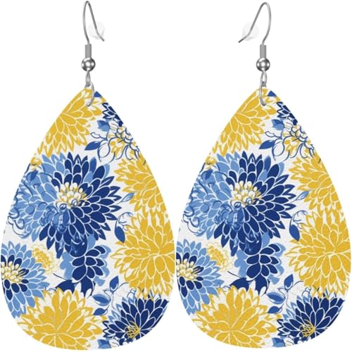Blume Blau Floral Gelb Halloween Baum Leder Tropfen Ohrringe für Frauen von Oudrspo