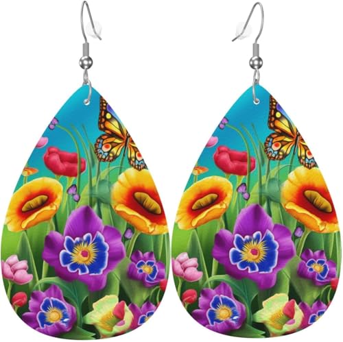 Blume und Schmetterling Frühling Kürbis Ahornblatt Blume Leder Teardrop Ohrringe für Frauen Dekorationen von Oudrspo