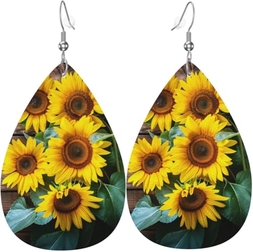 Board Vintage Sonnenblumen Halloween Baum Leder Teardrop Ohrringe für Frauen von Oudrspo