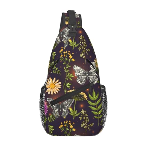 Botanical Moth Butterfly Sling Backpack Crossbody Bag, Chest Bag Daypack for Outdoors Hiking Traveling von Oudrspo