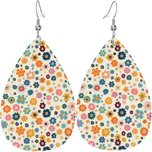 Bunte Blumen Kürbis Ahornblatt Blume Leder Teardrop Ohrringe für Frauen Dekorationen von Oudrspo