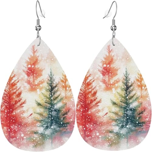 Bunter Weihnachtsbaum Bunte Weihnachtsbaum Leder Tropfen Ohrringe für Frauen Dekorationen von Oudrspo