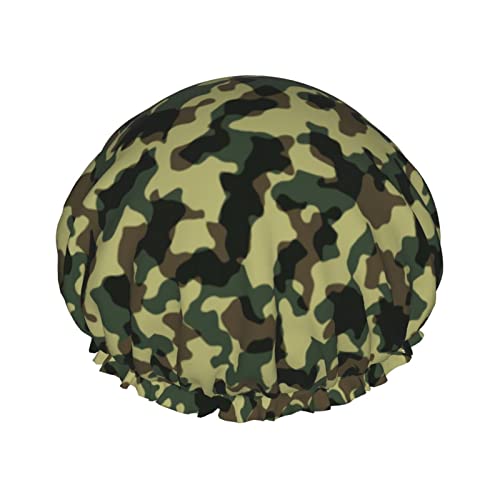 Camouflage-Duschhaube, 1er-Set, große Öffnung, dehnbare Badekappe mit elastischem Seil, wasserdicht, doppellagig, Bademütze, wiederverwendbar, für Damen, Herren und Kinder, doppellagige wasserdichte von Oudrspo